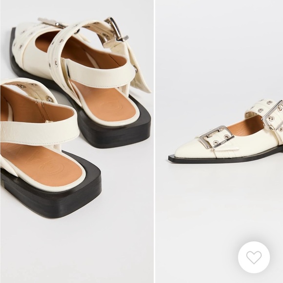 Ganni Wide Welt Buckle Ballerina Flats Naplack - Egret - Picture 3 of 11